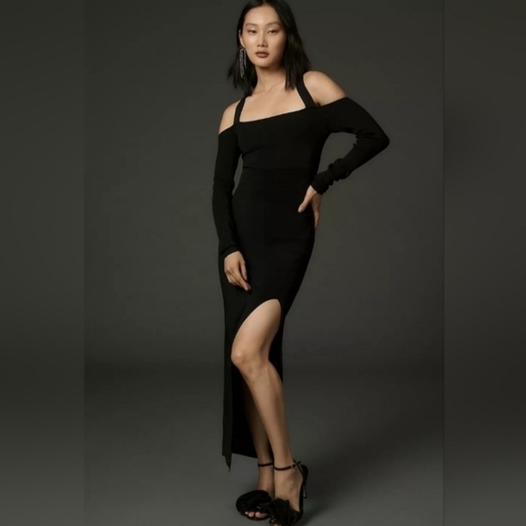NWT Anthropologie Long-Sleeve Square-Neck Slim Knit Midi Dress Size XL
